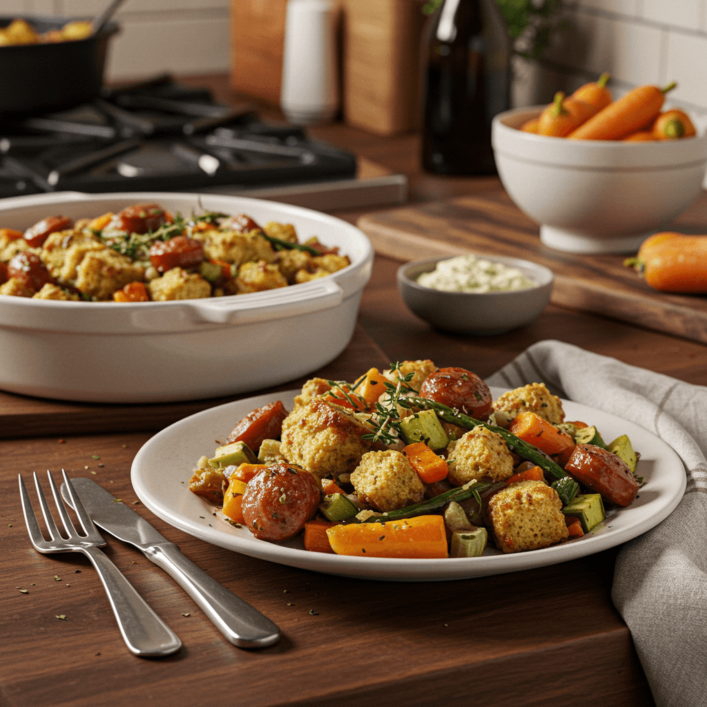 Oven-Baked Herb Stuffing with Sausage and Autumn Vegetables
