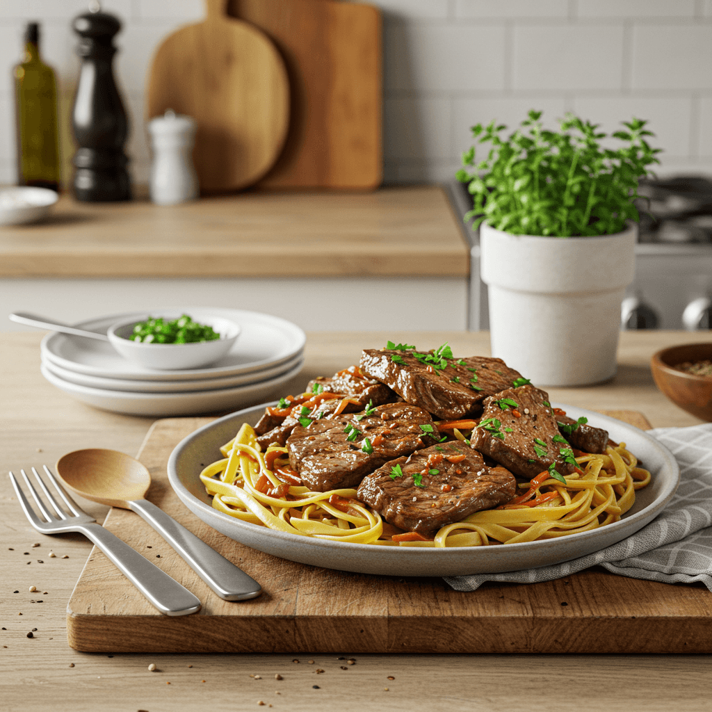Oven-Braised Beef with Noodles and Herbs