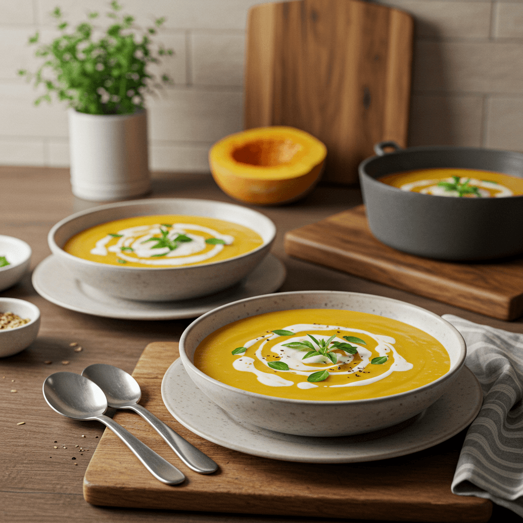 Oven-Roasted Butternut Squash Soup with Basil and Cream