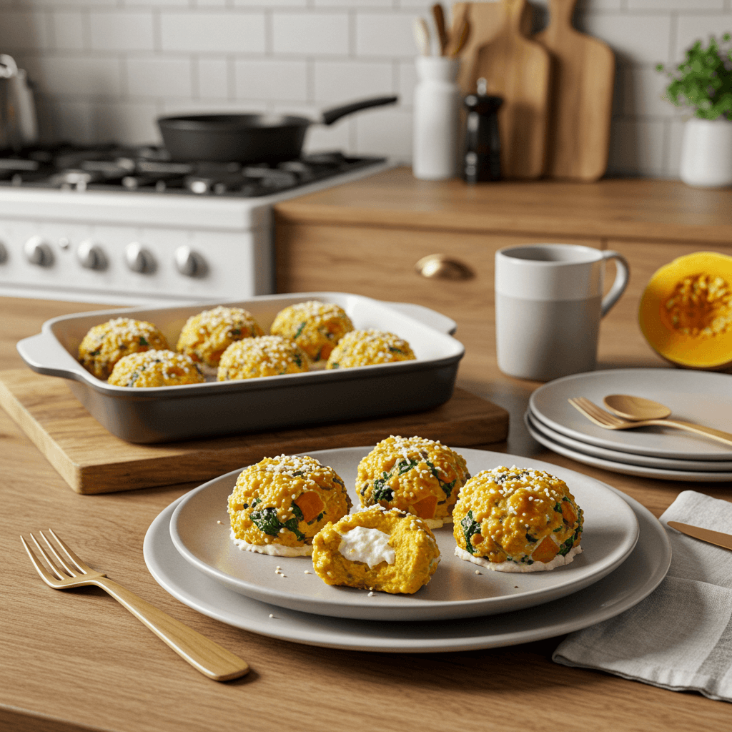 Pan-Fried Pumpkin Ricotta and Spinach Alfredo Bites
