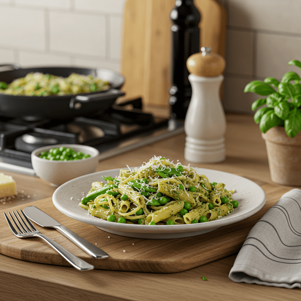 Parmesan Pea and Basil Pesto Pasta