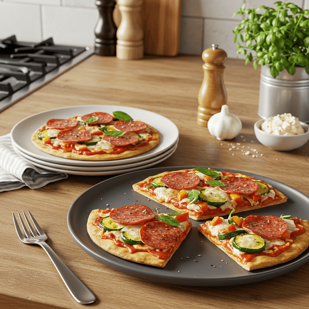 Pepperoni & Veggie Basil Flatbread Delight