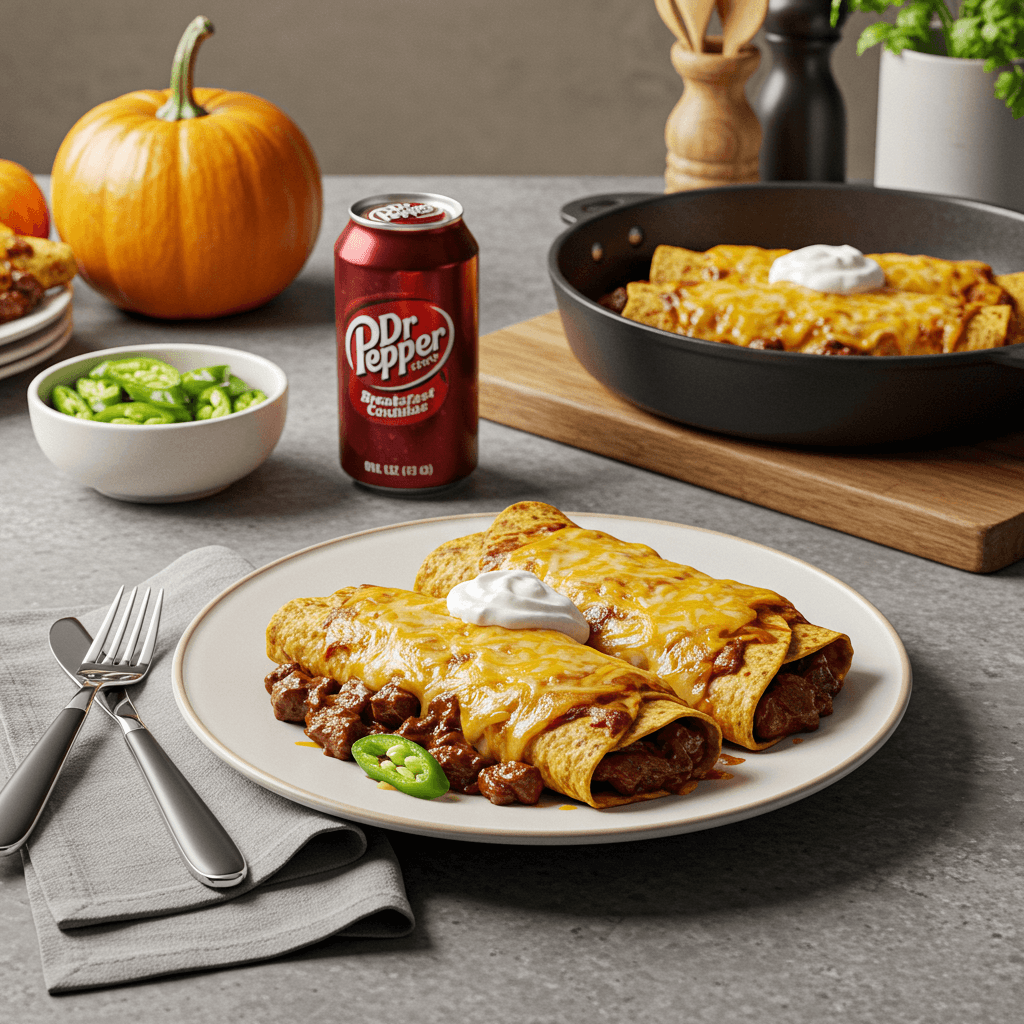 Pumpkin-Spiced Dr Pepper Pork Shoulder Breakfast Enchiladas