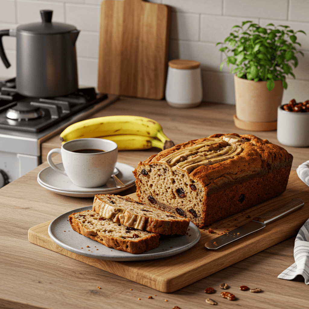 Rich Tahini Banana Bread with Dark Chocolate and Dried Fruit