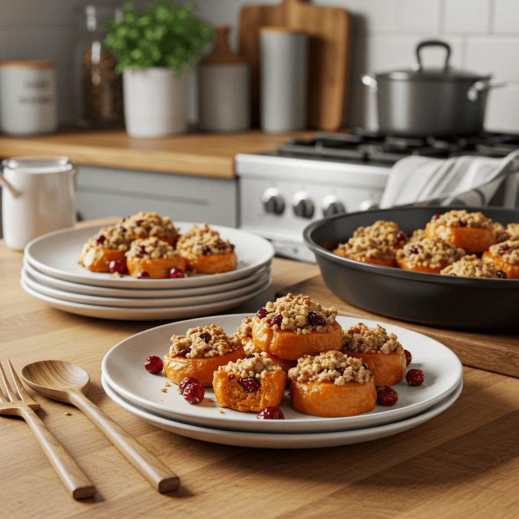 Roasted Sweet Potato Bites with Cranberry-Feta Crumble