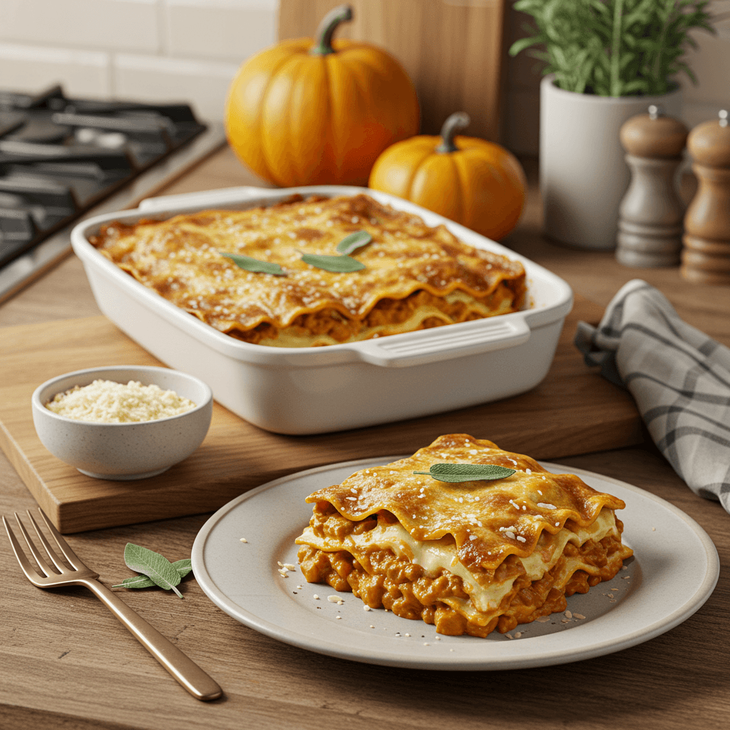 Rustic Pumpkin and Sage Lasagna with Asiago Crust