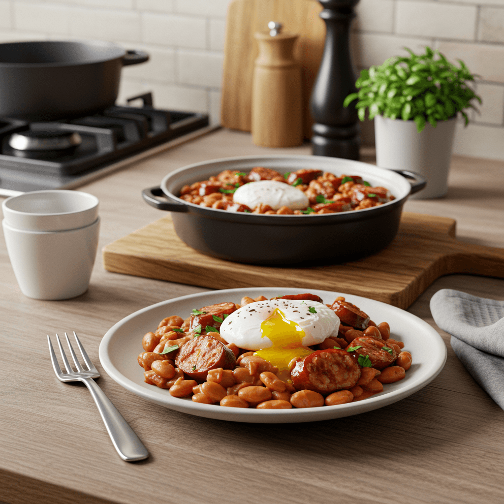 Savory Italian Sausage and Bean Cassoulet with Poached Egg