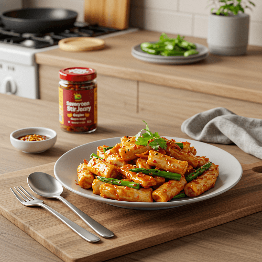 Savory Tteok Stir Fry with Gochujang and Vegetables