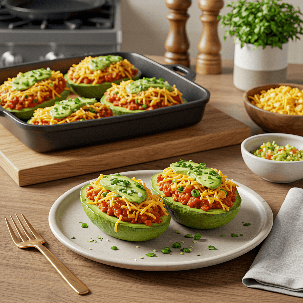 Sizzling Broiled Taco-Stuffed Avocado Boats