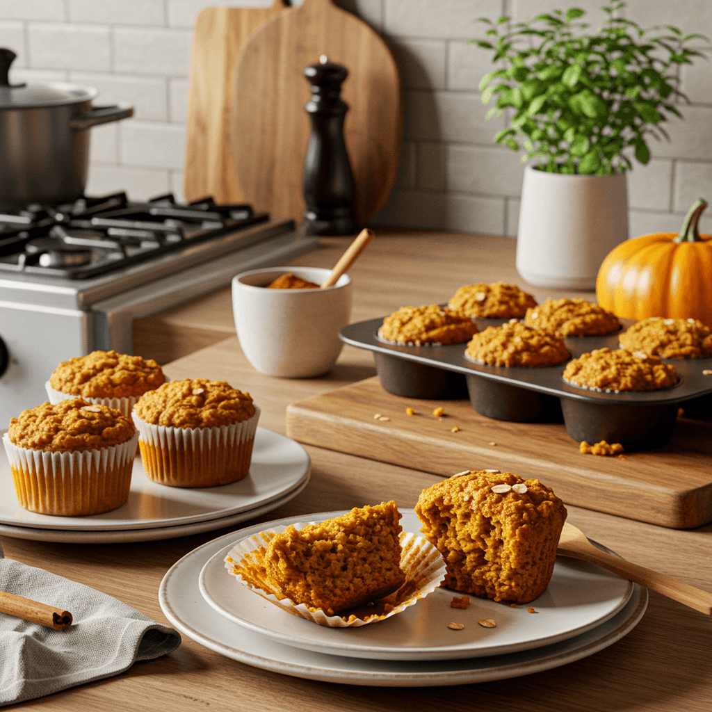 Spiced Pumpkin Oat Breakfast Muffins