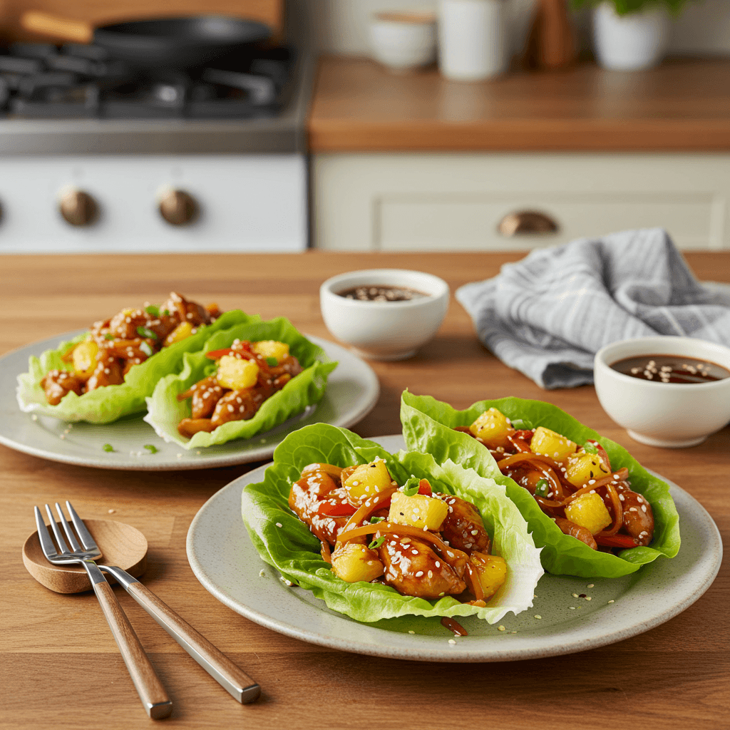 Teriyaki Chicken Pineapple Lettuce Wraps