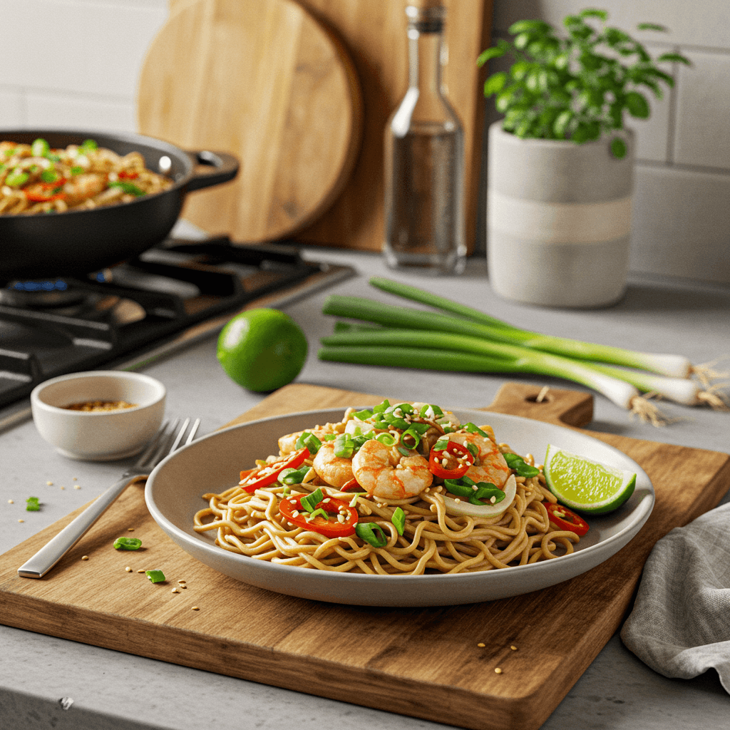 Thai-Inspired Peanut Ramen with Lime and Green Onion