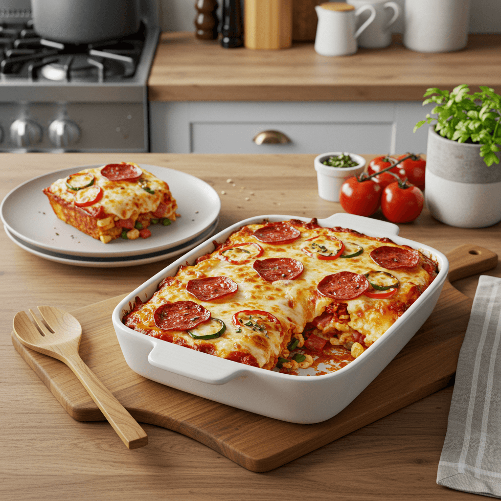 Ultimate Four-Cheese Pizza Bake with Pepperoni and Veggies