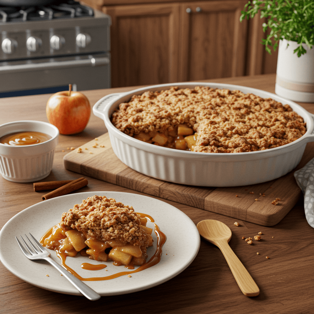 Warm Apple Cinnamon Crumble with Dulce de Leche Drizzle