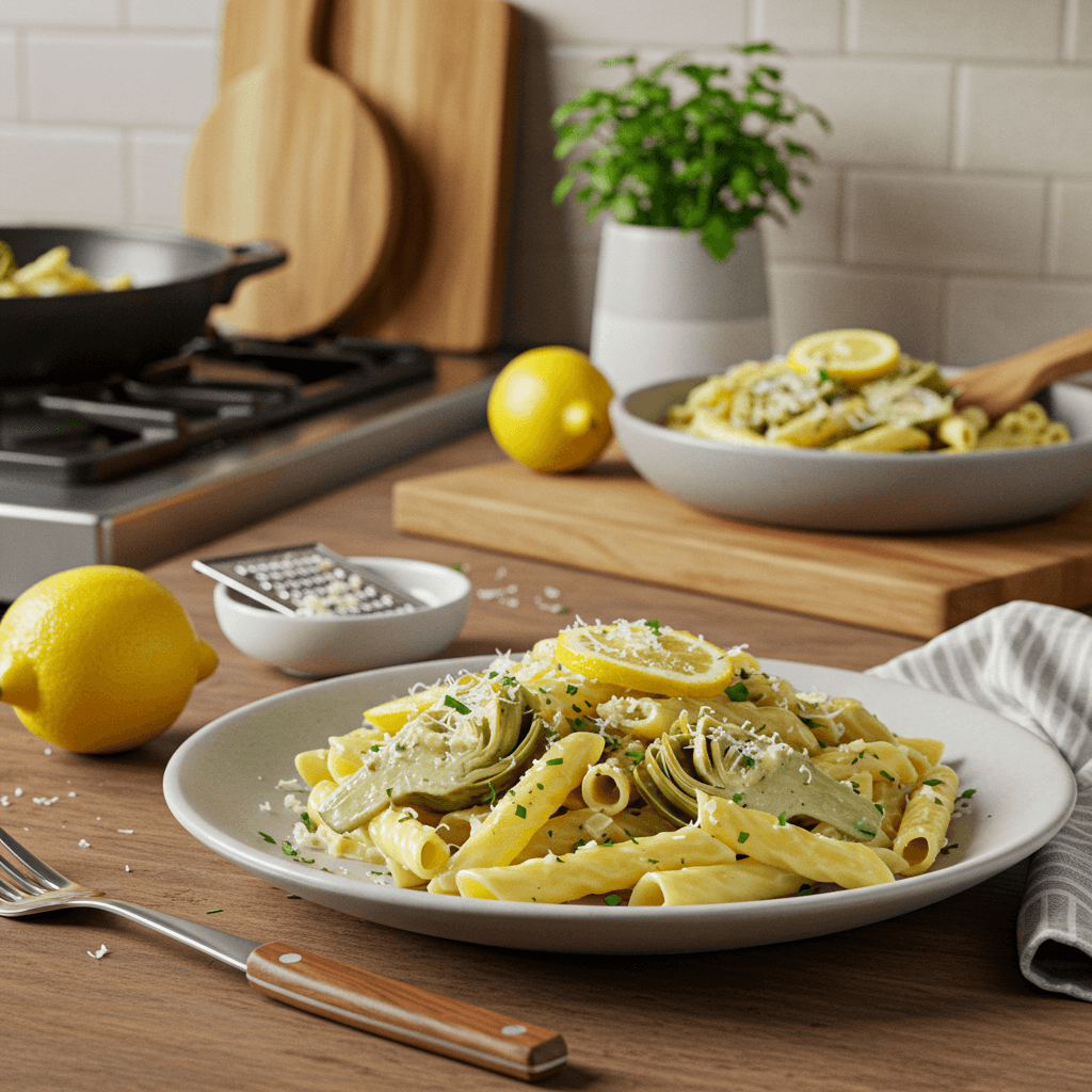 Zesty Lemon Artichoke Campanelle with Parmesan