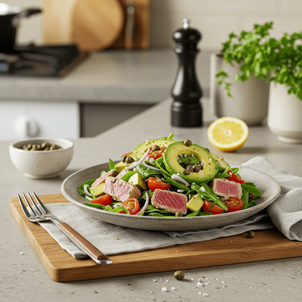 Zesty Tuna Salad with Avocado and Caper Vinaigrette