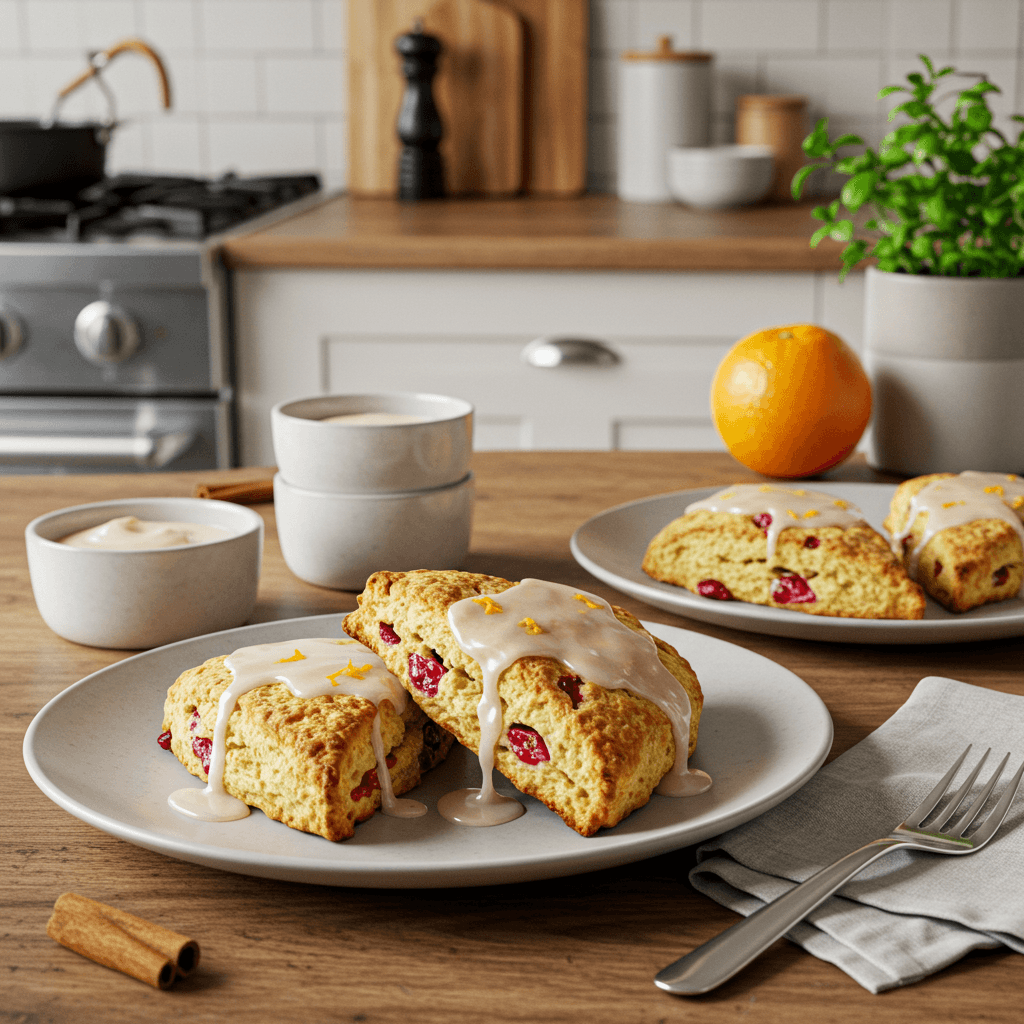 Cranberry Orange Breakfast Scones with Vanilla Glaze