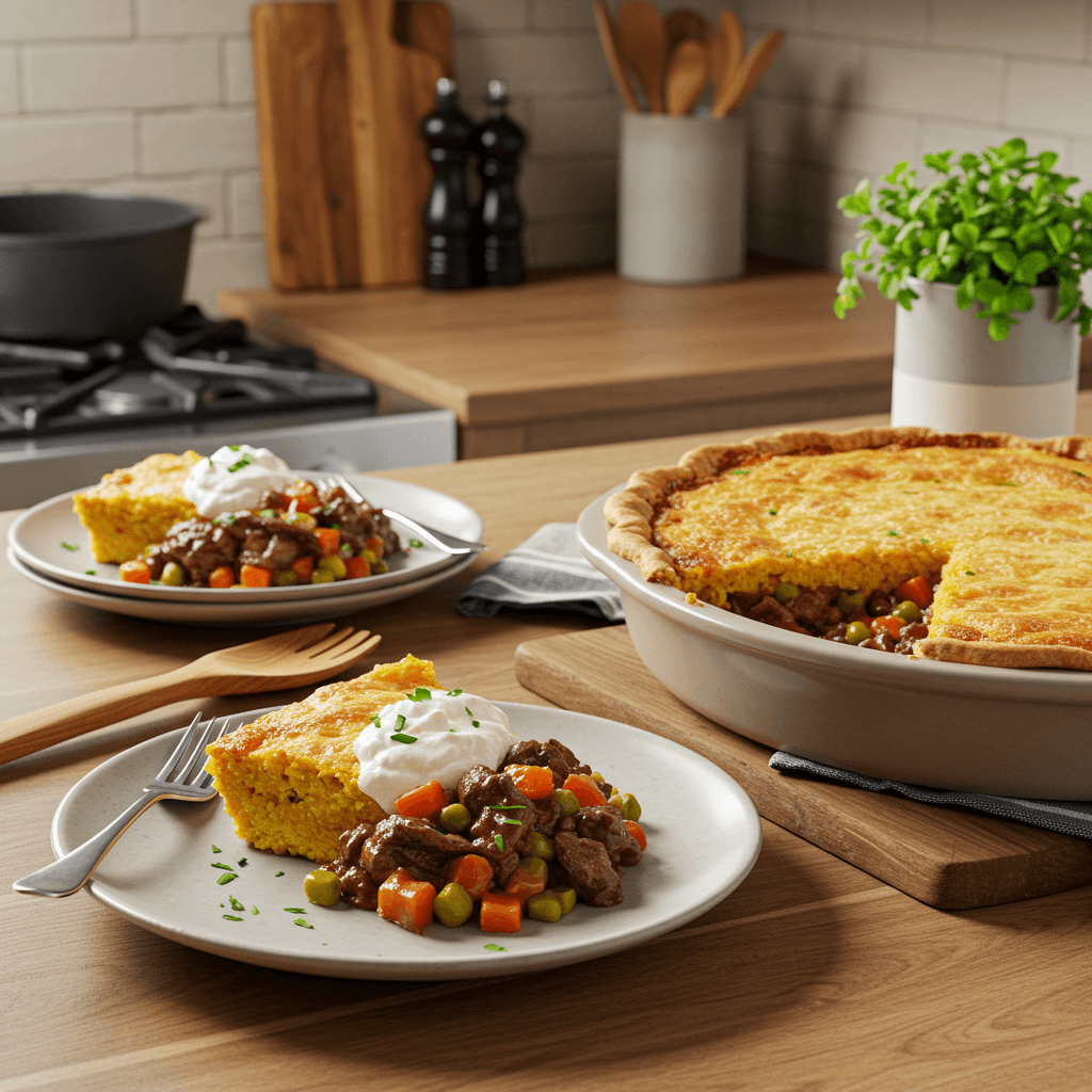 Delectable Beef and Vegetable Pie with Cornbread Crust
