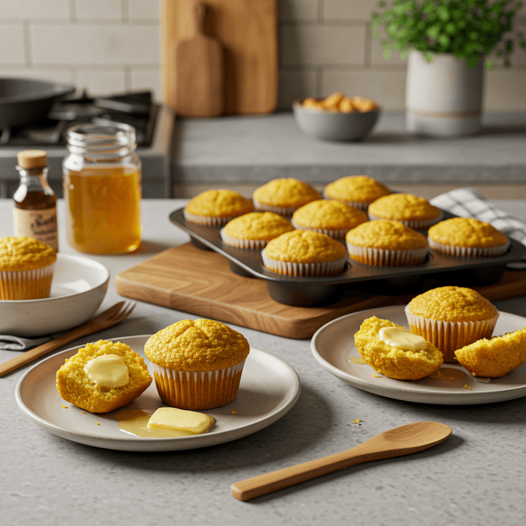 Golden Cornmeal Muffins with Honey Butter