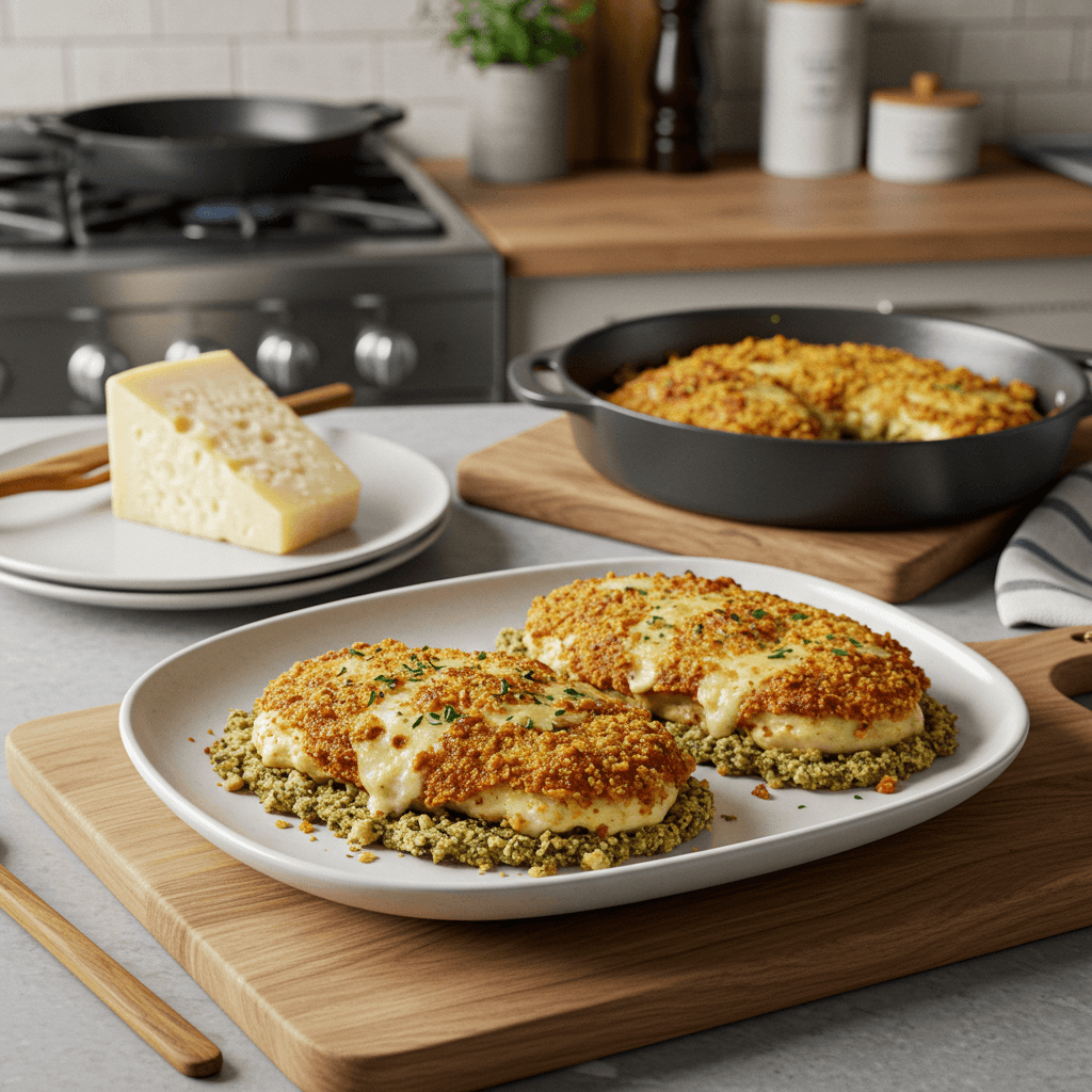 Golden-Crusted Chicken Parmigiano with Italian Herb Crust