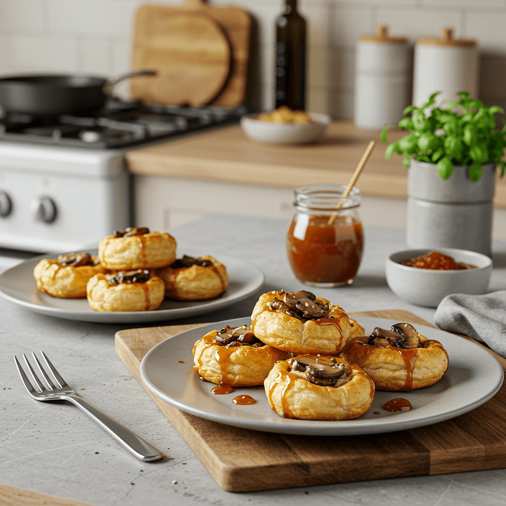 Irresistible Brie & Mushroom Pastry Bites with Sweet & Spicy Drizzle