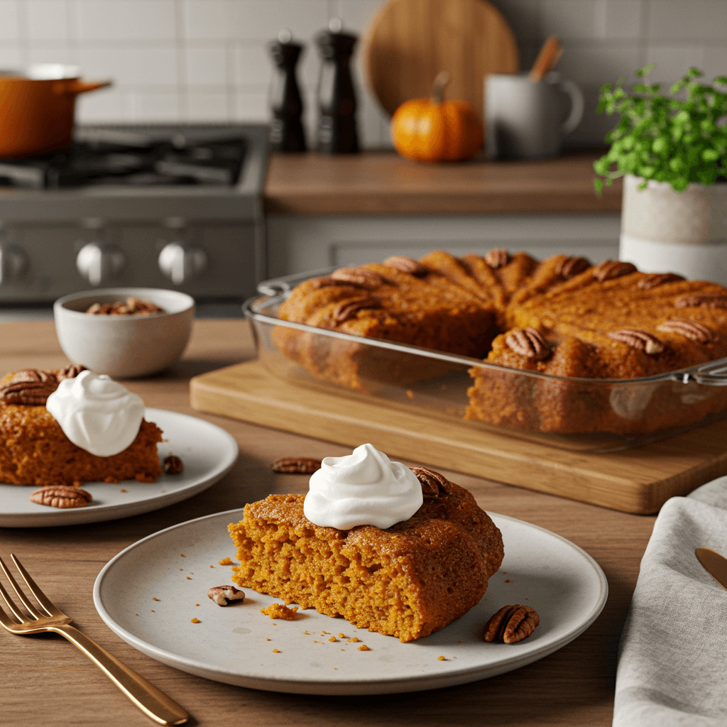 Oven-Baked Pumpkin Delight with Candied Pecans and Whipped Cream