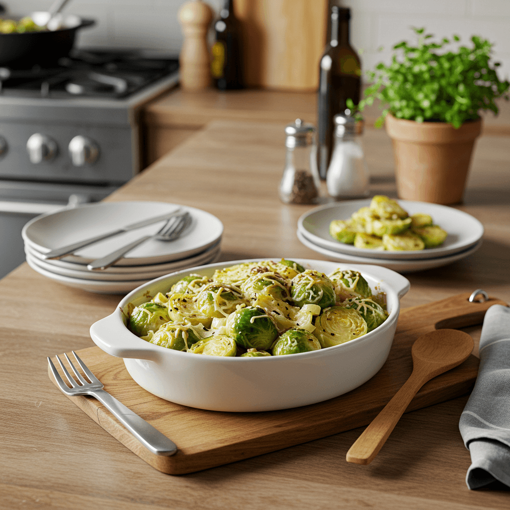 Oven-Roasted Creamy Brussels Sprouts & Leeks Gratin