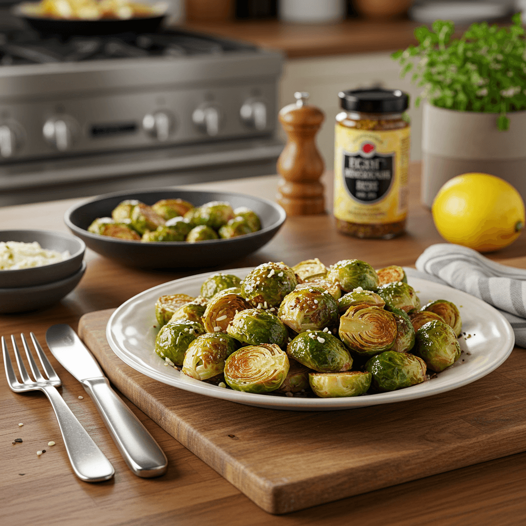 Oven-Roasted Za’atar Brussels Sprouts with Lemon-Parmesan Glaze