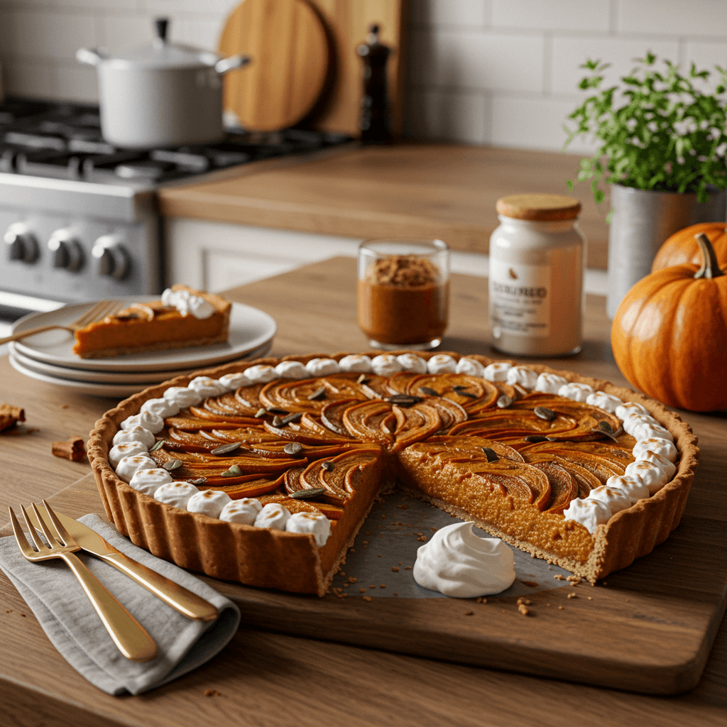 Pumpkin Spiced Tart with Maple Bourbon Whipped Cream
