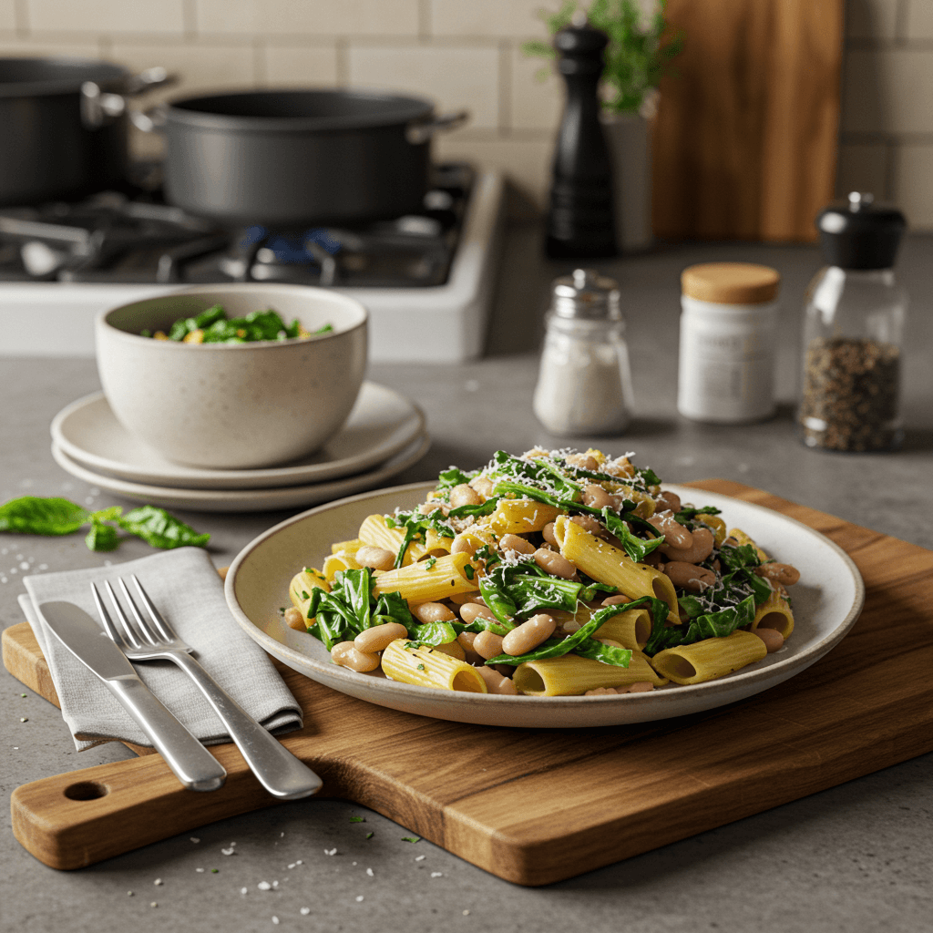 Rustic Escarole and Cannellini Bean Pasta Dinner