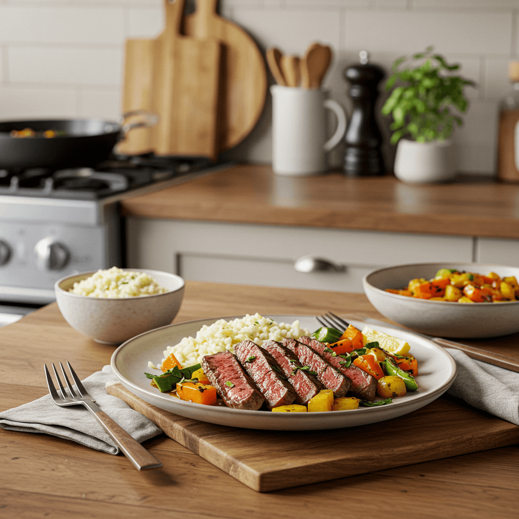Savory New York Strip Steak with Curried Vegetables
