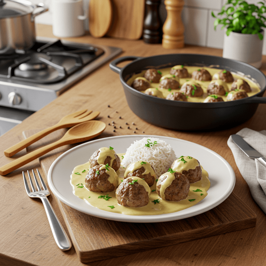Savory Pan-Fried Swedish Meatballs in Creamy Sauce