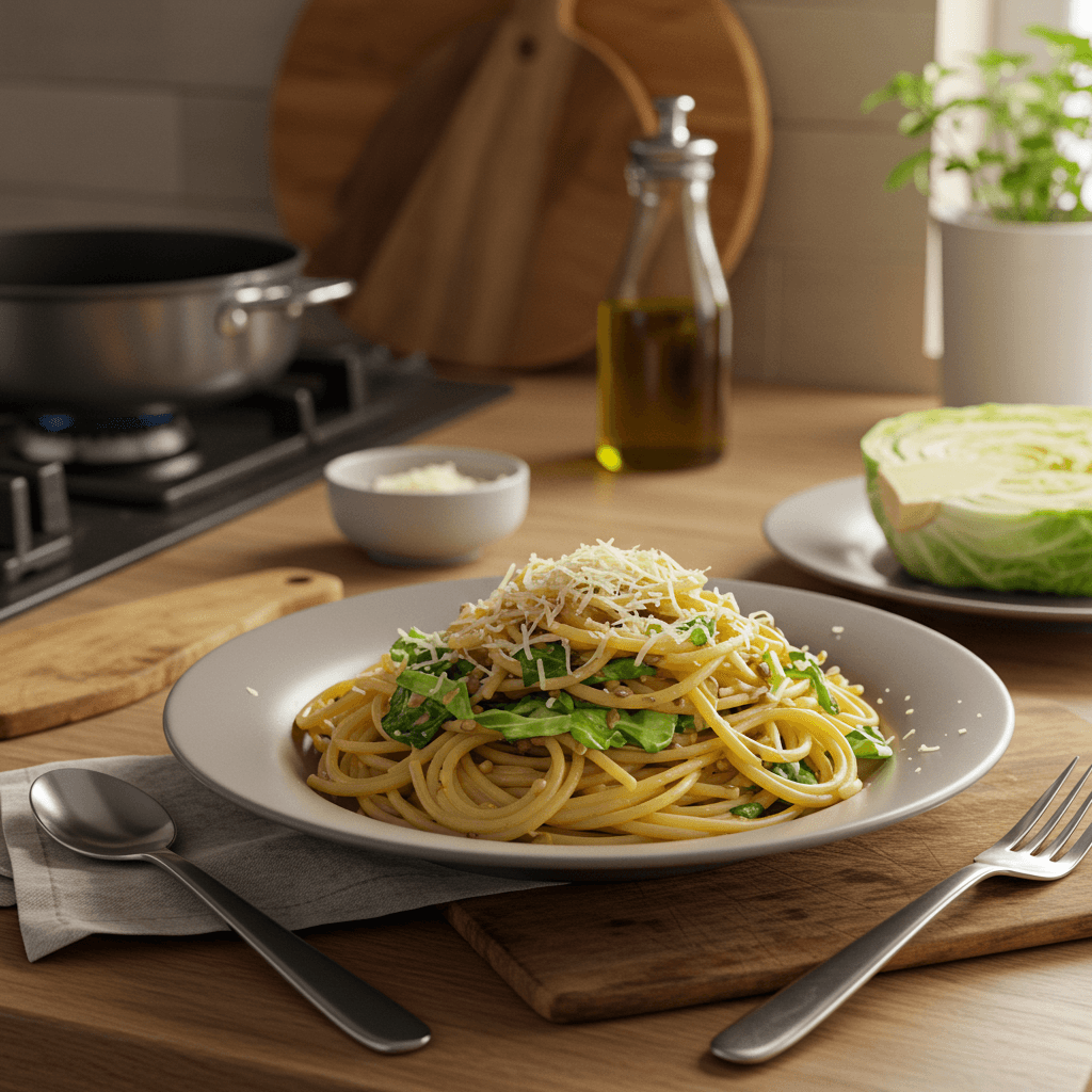 Velvety Spaghetti with Sautéed Cabbage and Parmigiano-Reggiano